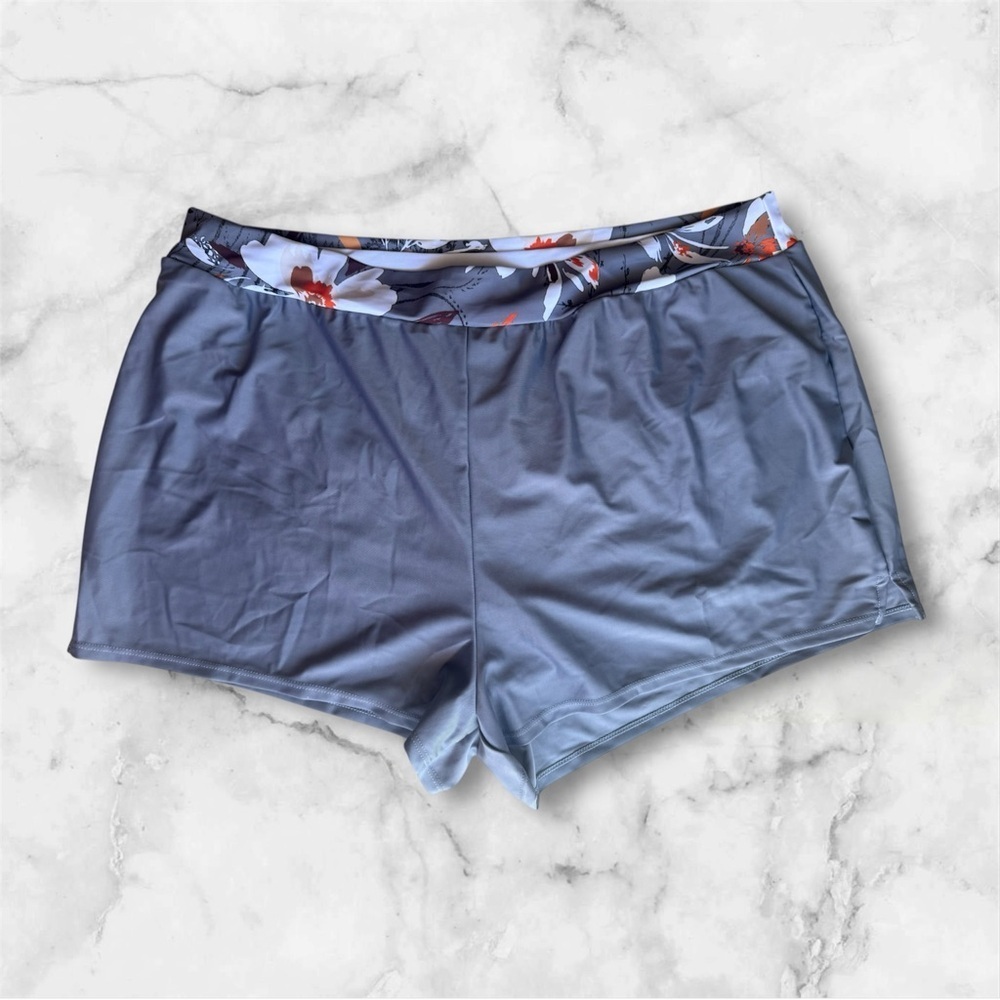 umbranded swim short plus size 2X eslastic and floral waist  gray